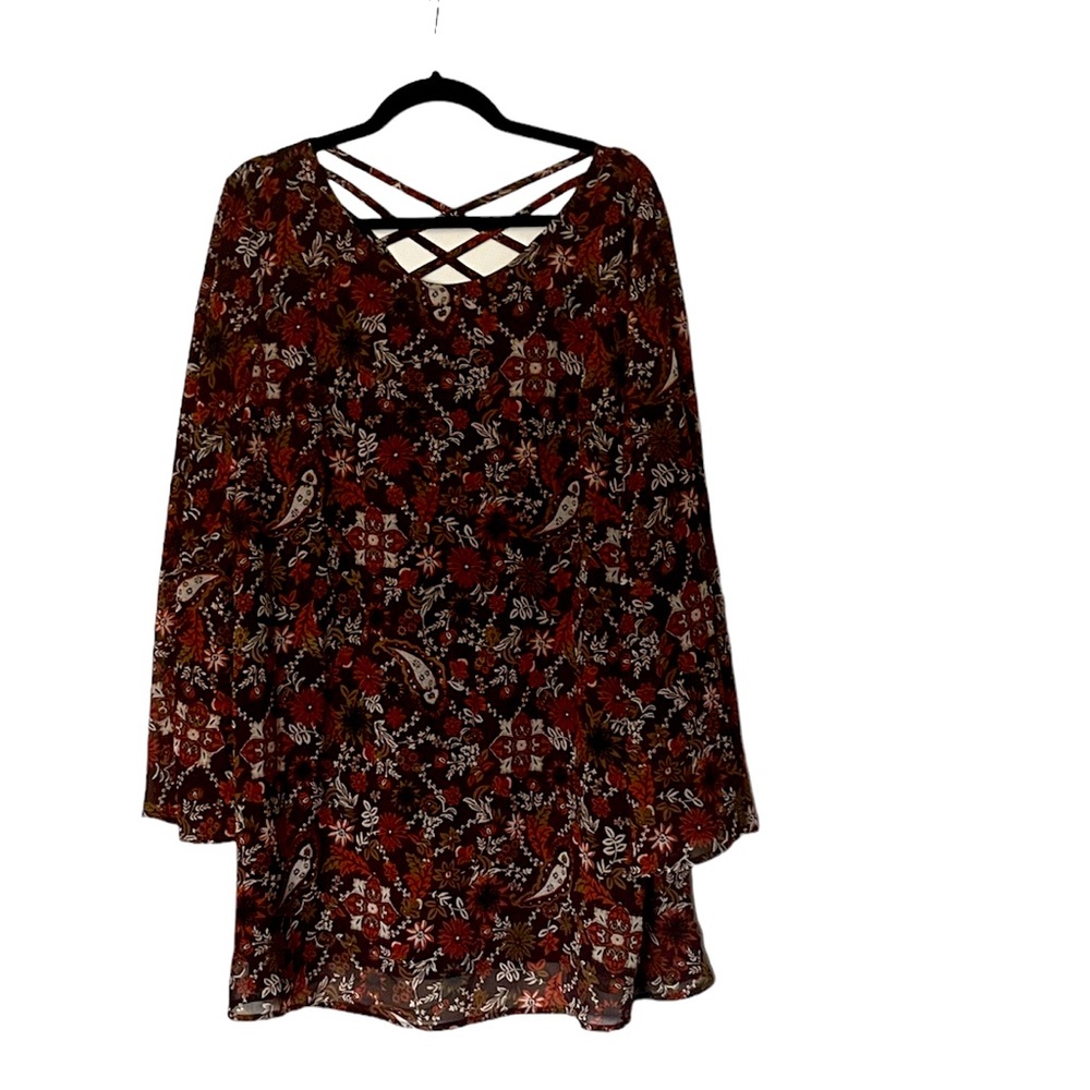 Micro floral cross back dress with bell sleeves NWT